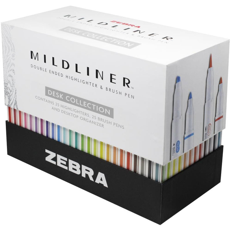 Zebra Mildliner Highlighter & Brush Markers w Desk Stand - Full Set of 50