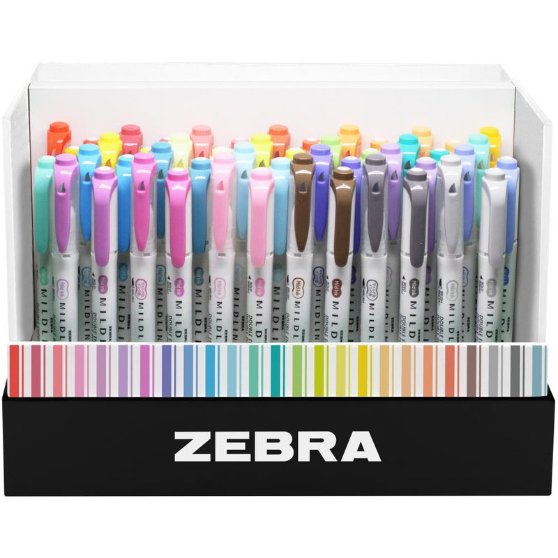 Zebra Mildliner Highlighter & Brush Markers w Desk Stand - Full Set of 50