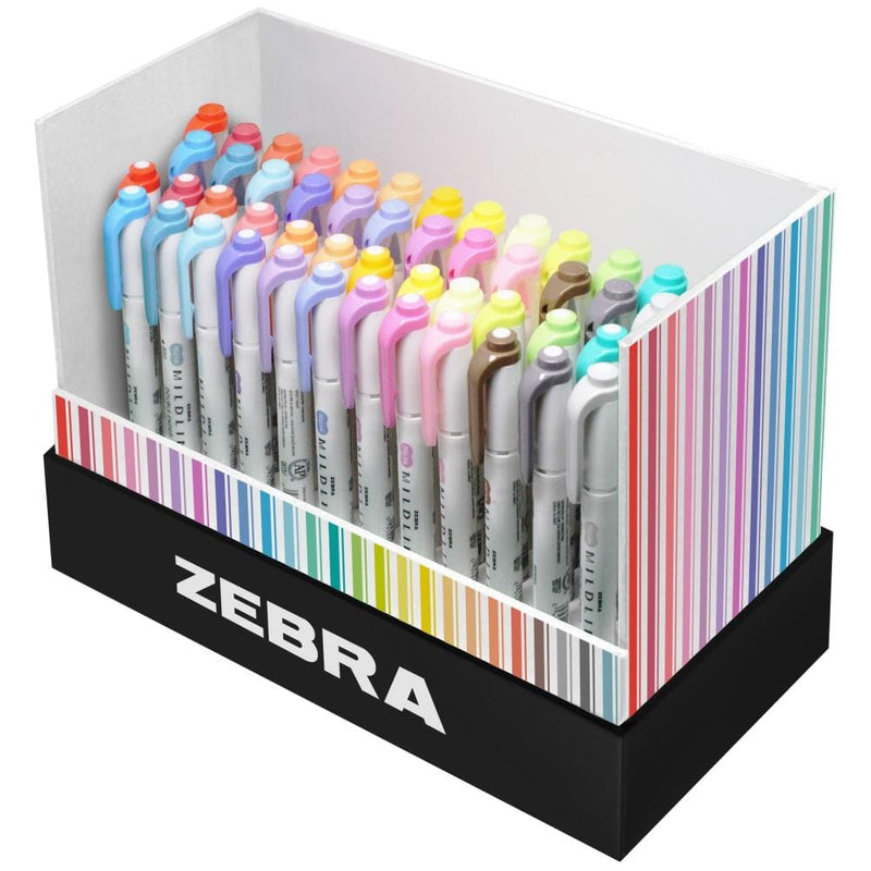 Zebra Mildliner Highlighter & Brush Markers w Desk Stand - Full Set of 50