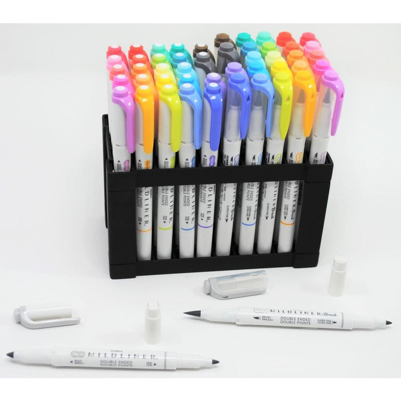 Zebra Mildliner Highlighter & Brush Markers w Desk Stand - Full Set of 50