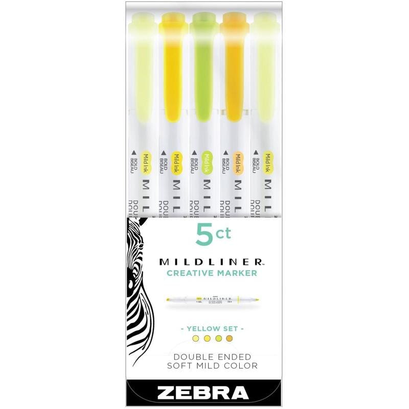 Zebra Mildliner Double Ended Highlighter Markers - Set of 5