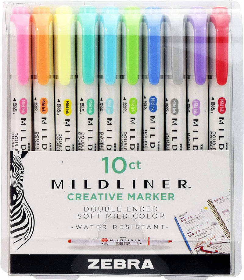 Zebra Mildliner Double Ended Highlighter Markers - Set of 10